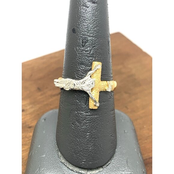 Crucifix Ring Diamond INR Jesus Cross 14k Yellow Gold Estate Jewelry Size 8.25 - Picture 6 of 14